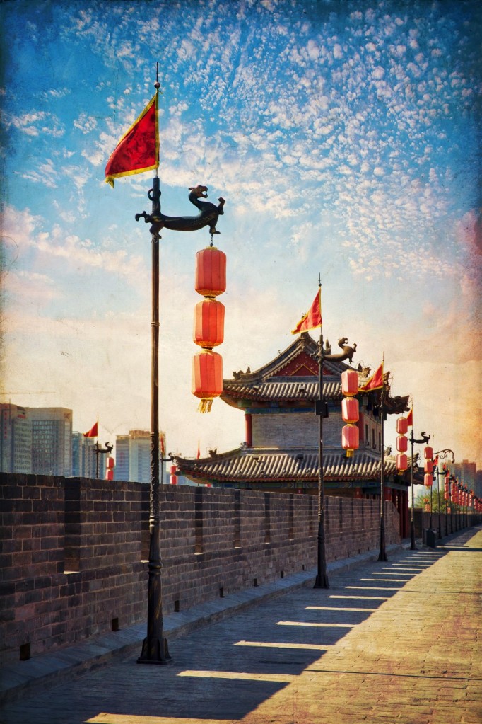 Beautiful view of ancient city wall of Xian, China
